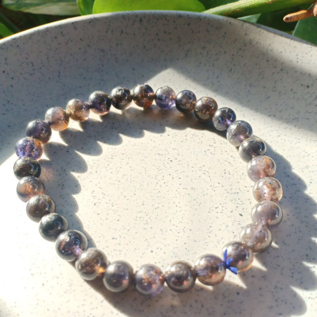 Gelang Batu Alam Natural Iolite Corderiete 3A Bead 7.37mm size 19.5cm Batu Safir Air