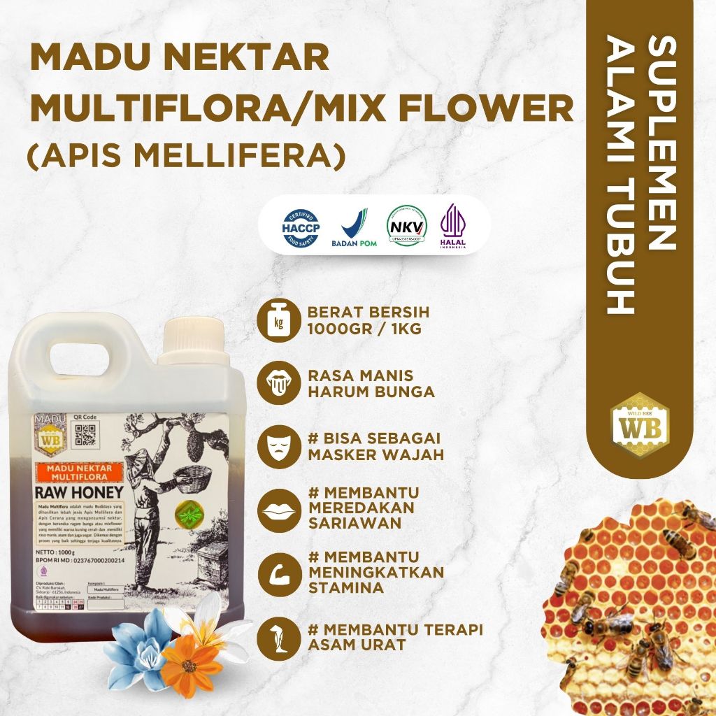 

WB Wild Bee - Madu Multiflora 1 Kg Raw Honey BPOM HARGA PROMO Madu Asli Murni Free Packing Premium