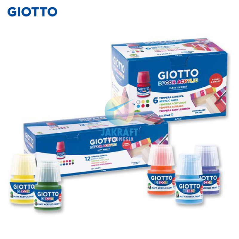 

(1 Set) Cat Akrilik GIOTTO isi 6 / 12 Pcs Botol 25ml Warna Warni Decor Acrylic Paint Segala Permukaan Kering Batu Kayu Keramik Kanvas Kaca Telur