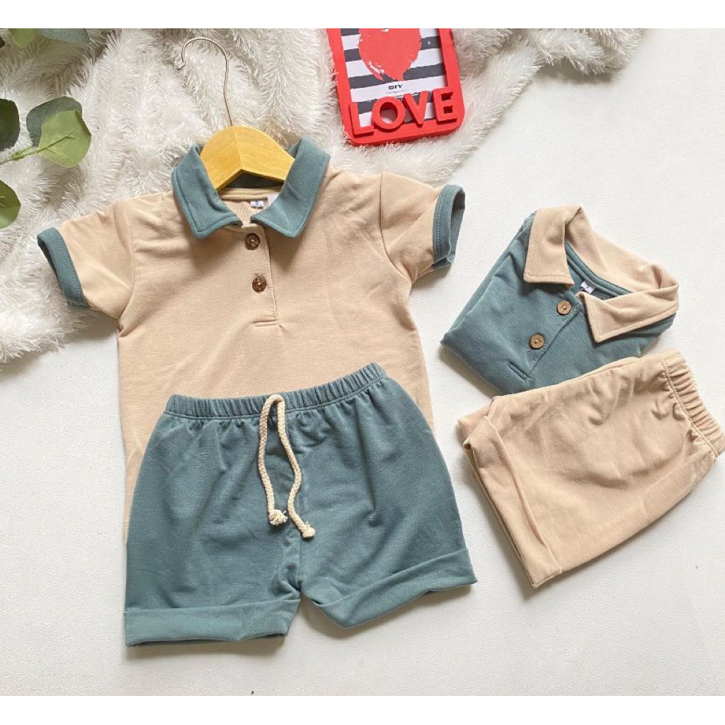 [Yeokids] Setelan Kemeja Polo Anak Two Tone