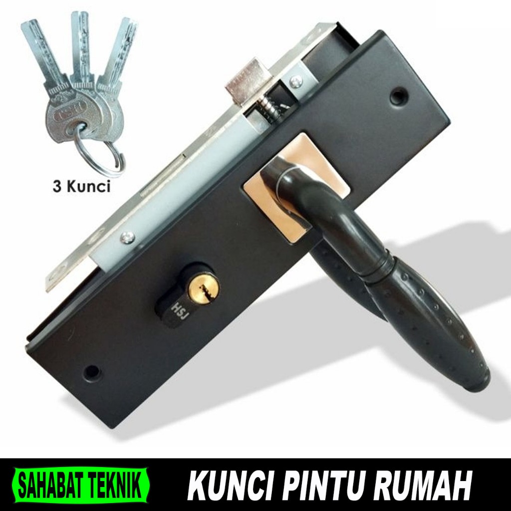 Kunci Pintu Bulat Besar Hitam Komplit Full set Slinder Gagang Bulat Granat / Kunci Gagang Pintu Eleg