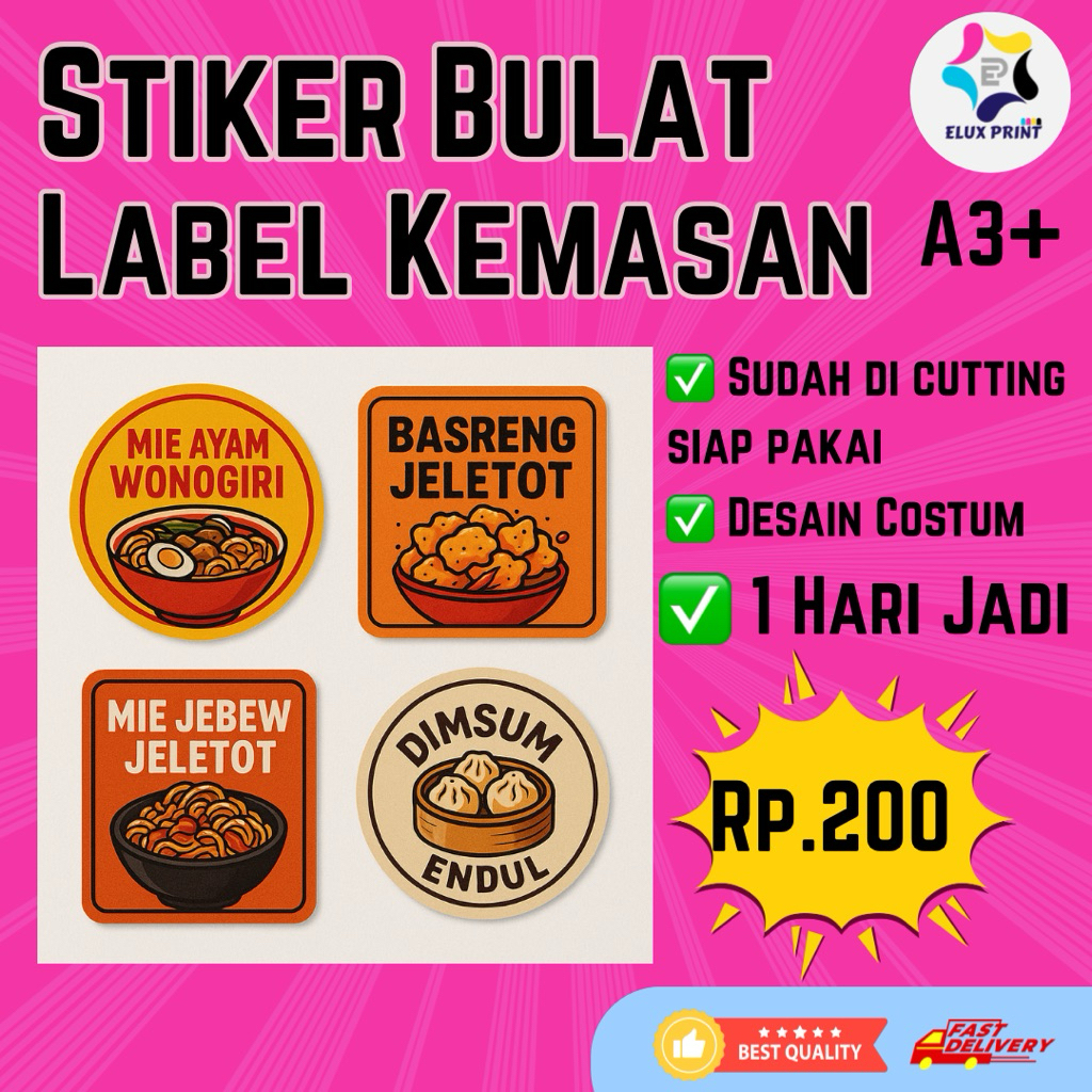 

Cetak Stiker Costum Bulat Kotak Label Makanan Kemasan Branding Bahan Chrome tinggal tempel A3