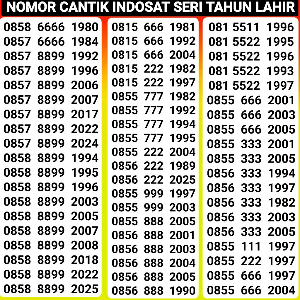 Nomor cantik indosat im3 seri tahun lahir 4G 5G