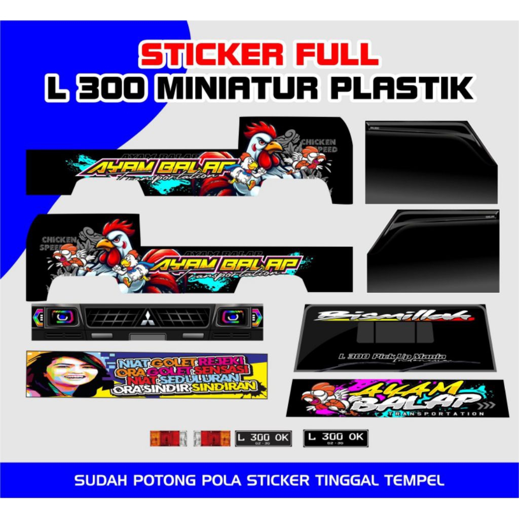 Sticker Miniatur Mobil Mainan Pick up L300 Full Body Plastik Cromo Laminasi Tahan Air Stiker Variasi