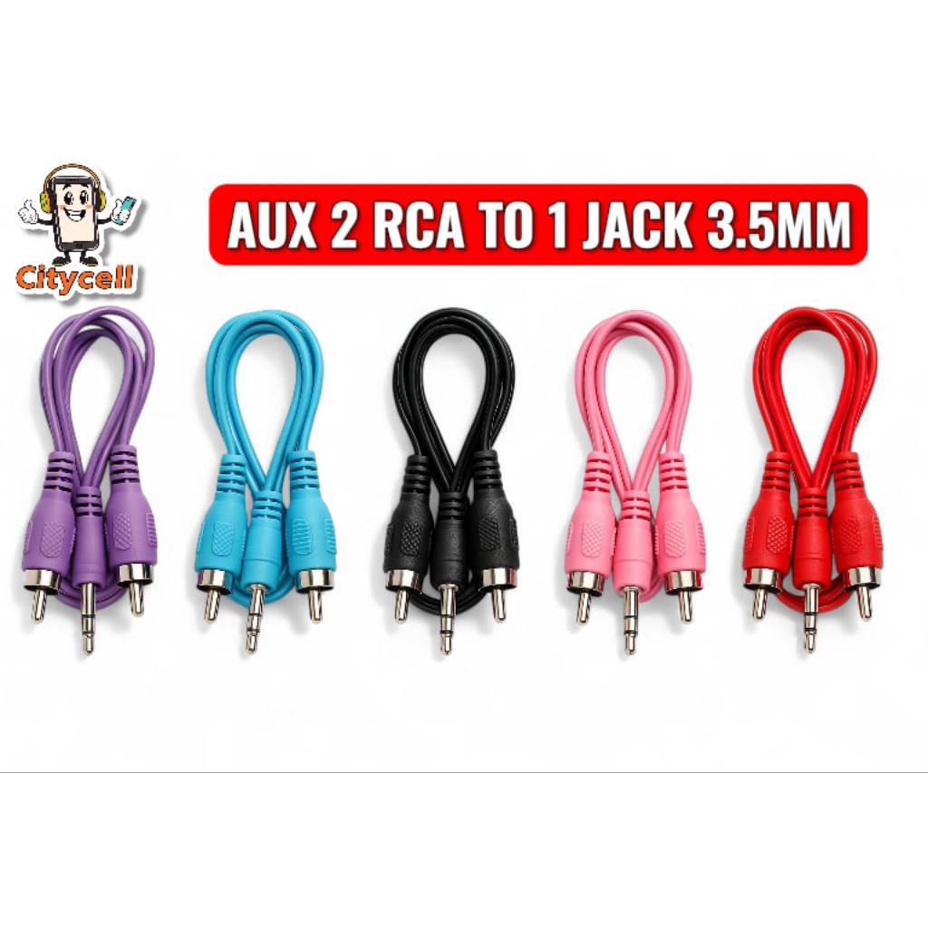 Kabel RCA 2in1 Jack 3.5mm ke RCA Audio Kabel Sambungan Speaker TV DVD Murah KABEL Aux 2in1