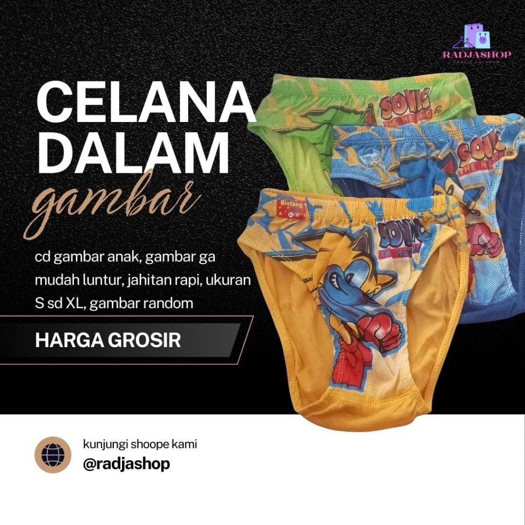6 Pcs Sempak Gambar Anak Laki - Laki, sempak polos anak s , m , l , xl Sempak Anak Laki - Laki Murah