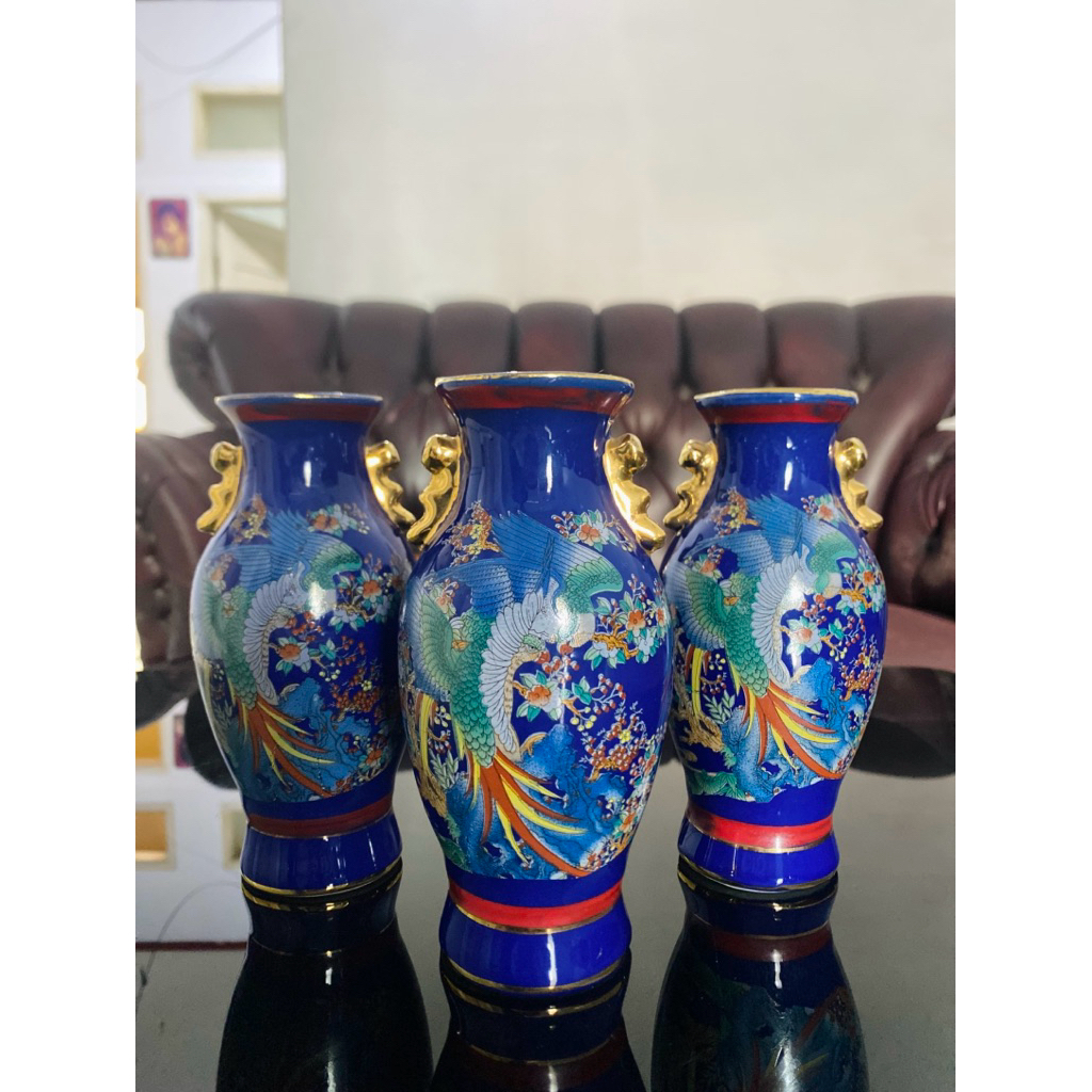 GUCI MINI ANTIK SET (3 PCS) / MOTIF BURUNG ABSTRAK BUNGA