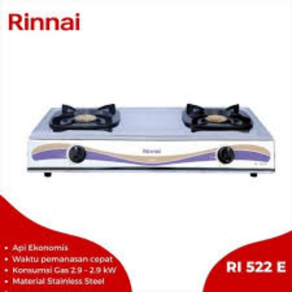 Kompor Gas Rinnai RI 522 E Kompor Gas Rinnai 2 Tungku RI-522E Kompor Gas Rinnai Stainless 2 Tungku R