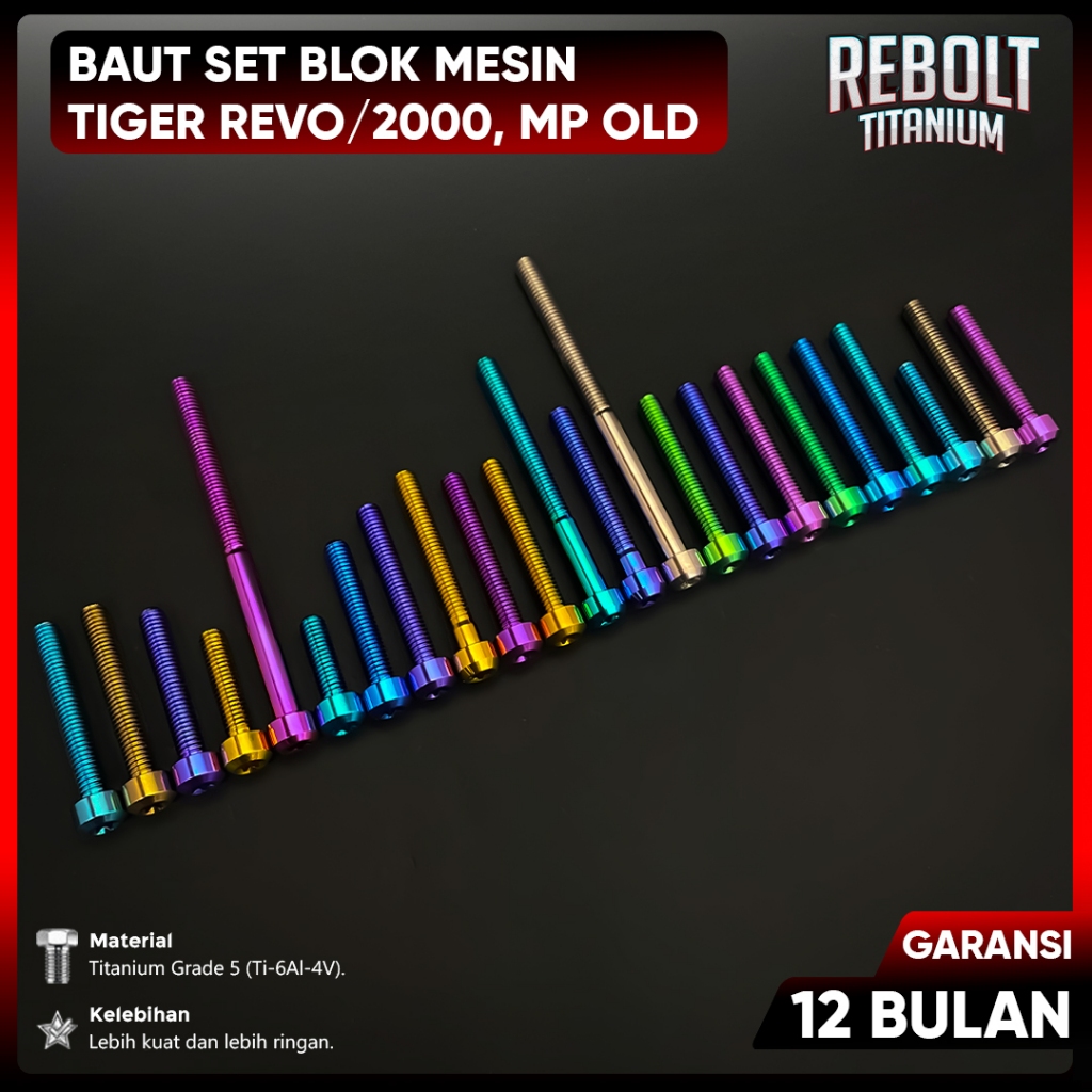 Baut Probolt Titanium Full Set Blok Mesin Tiger Revo Tiger 2000 Mega Pro Old Grade 5 REBOLT Titanium