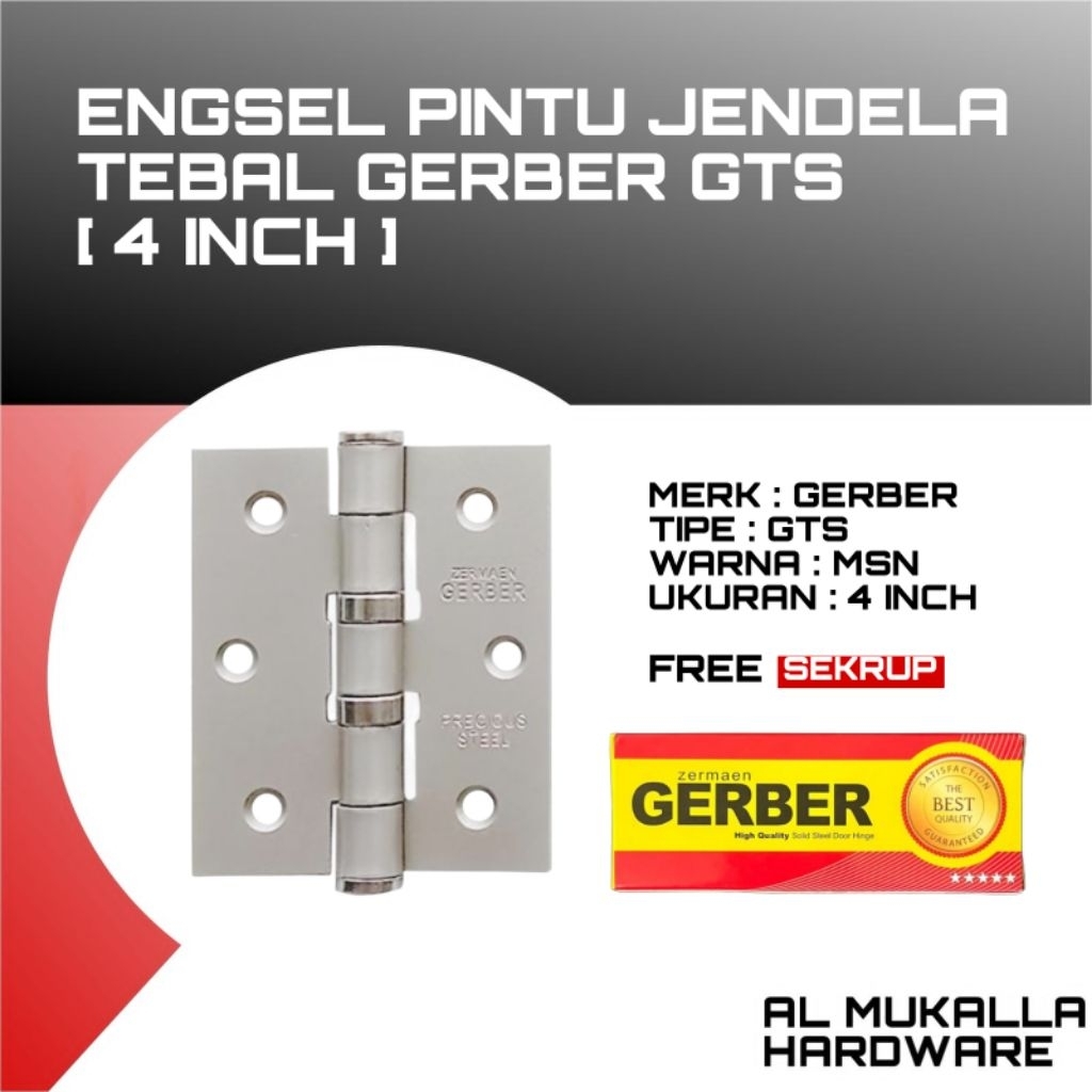 Engsel Pintu Jendela Tebal Precious Steel Gerber GTS 4 Inch
