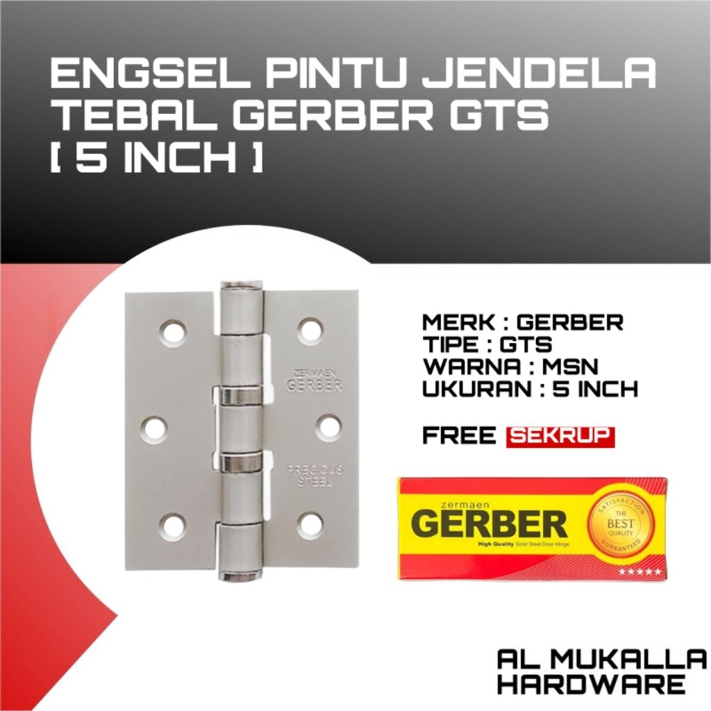 Engsel Pintu Jendela Tebal Precious Steel Gerber GTS 5 Inch