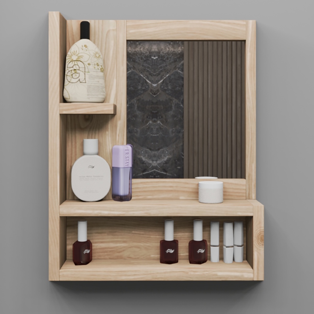 Rak Gantung Cermin - Rak Gantung Kayu Solid Pinus - Rak Gantung Minimalis