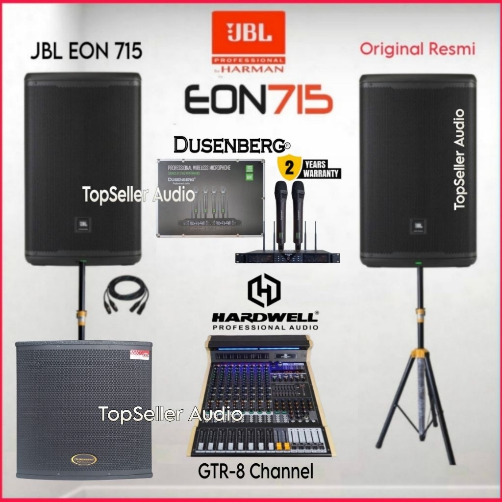 Paket Sound System Speaker Aktif JBL EON 715 Original Subwoofer 15 Inch Mixer Hardwell GTR-8 Bluetoo