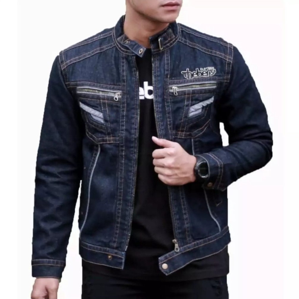 Jaket Jeans Pria Denim Kerah Shanghai Resleting Hitam || Jaket Fashion Berkualitas Distro