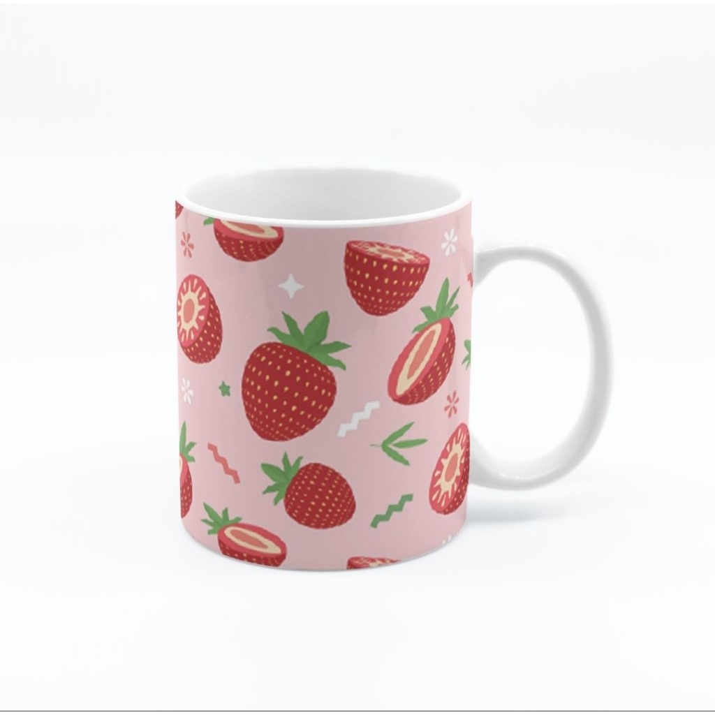 Gelas Mug Cangkir Stroberi Strawberry Kopi Teh Minum Keramik 300ml