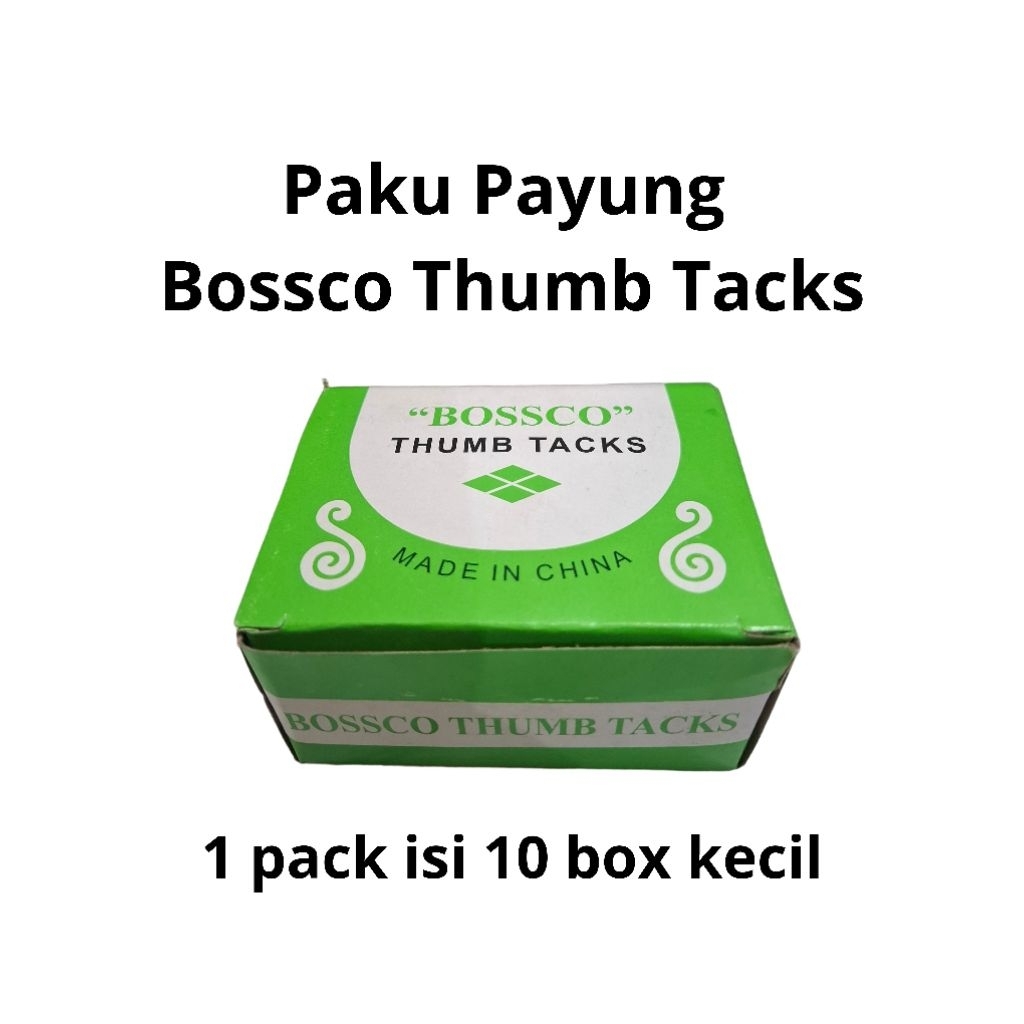 

PAKU PAYUNG BOSSCO THUMB TACKS - 1 PACK ISI 10 BOX KECIL - PAKU PAYUNG SERBAGUNA