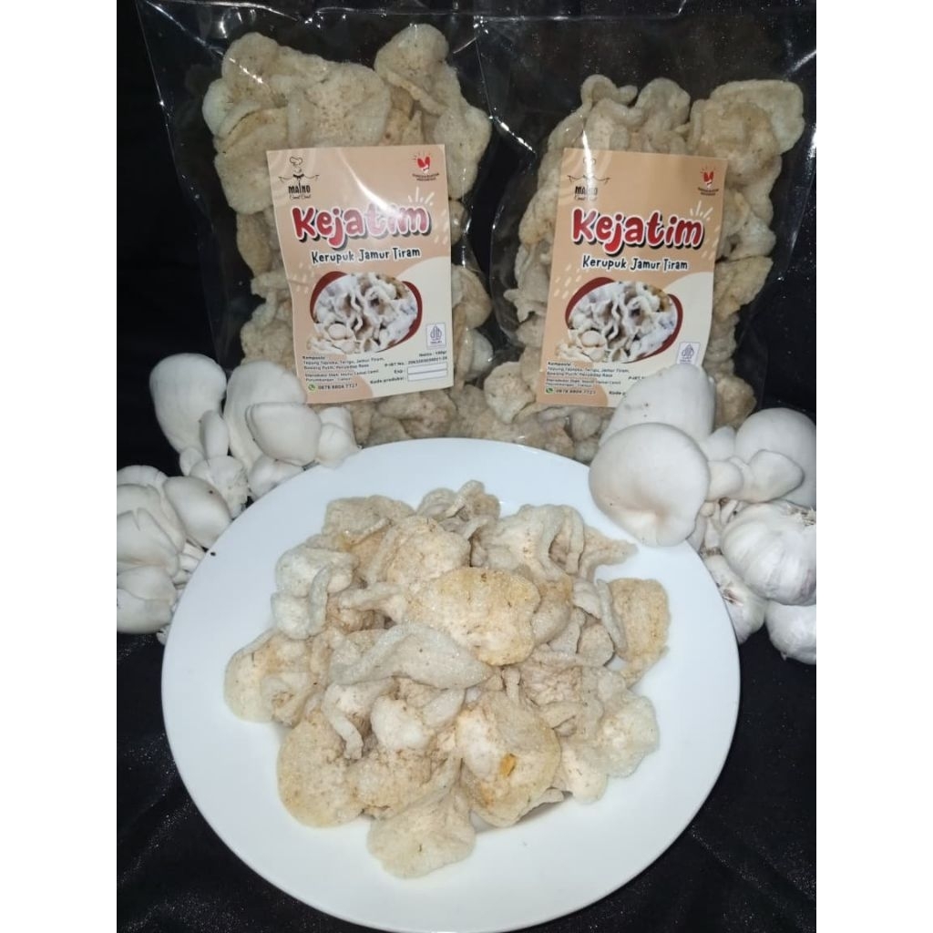 

Maino Kejatim (kerupuk jamur Tiram) cemilan, makanan ringan, camilan, snack, kerupuk