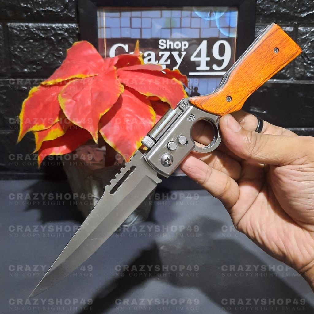 Pisau Survival Lipat Tactical Automatic + Sarung / Pisau Otomatis / Survival Kit