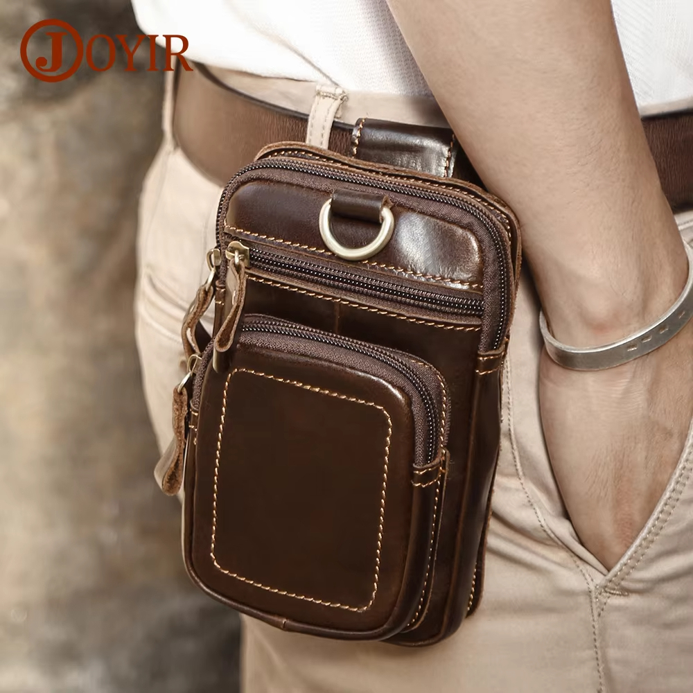 ENTANGER Tas Pinggang Kulit Pria Vintage Tas Ponsel Pria Kulit Asli