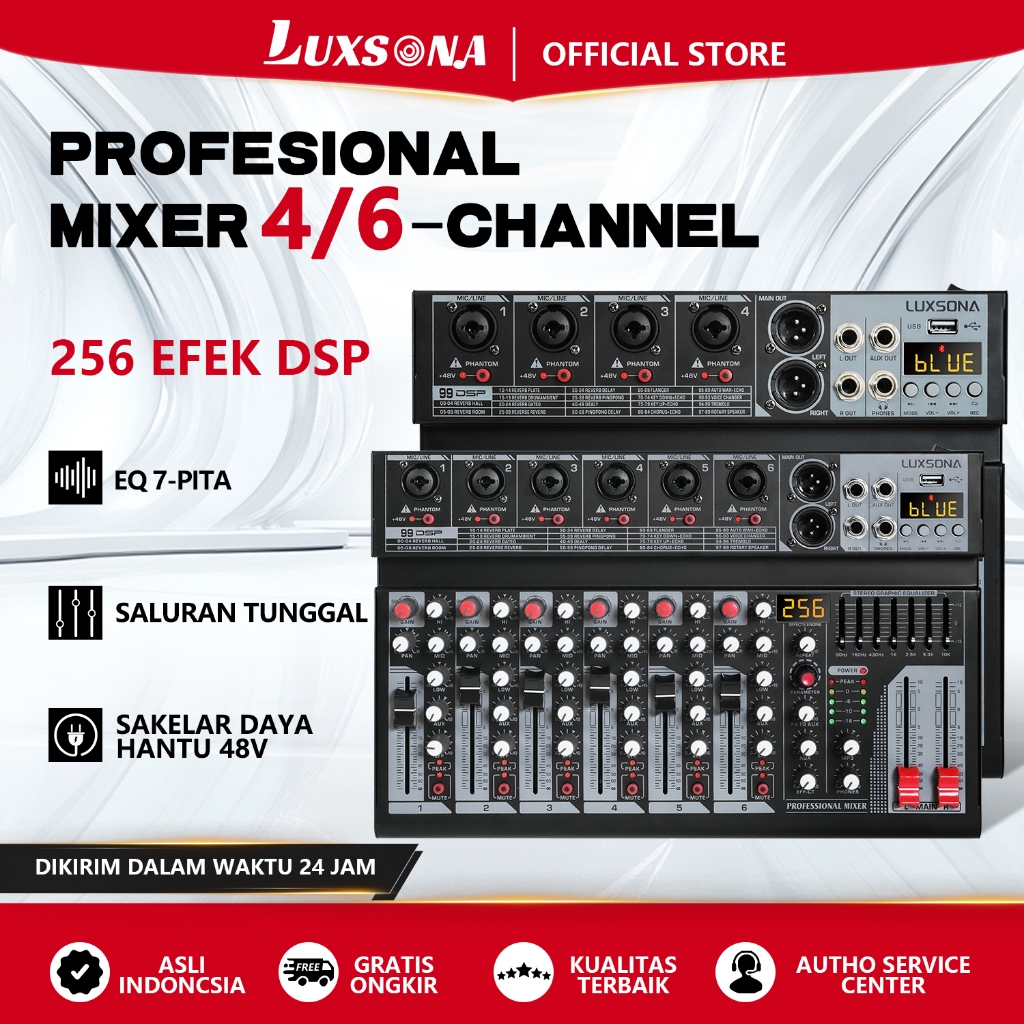 LUXSONA Mixer Audio 256DSP digital profesional 4/6 channel mixer mendukung USB mixer Bluetooth EQefe