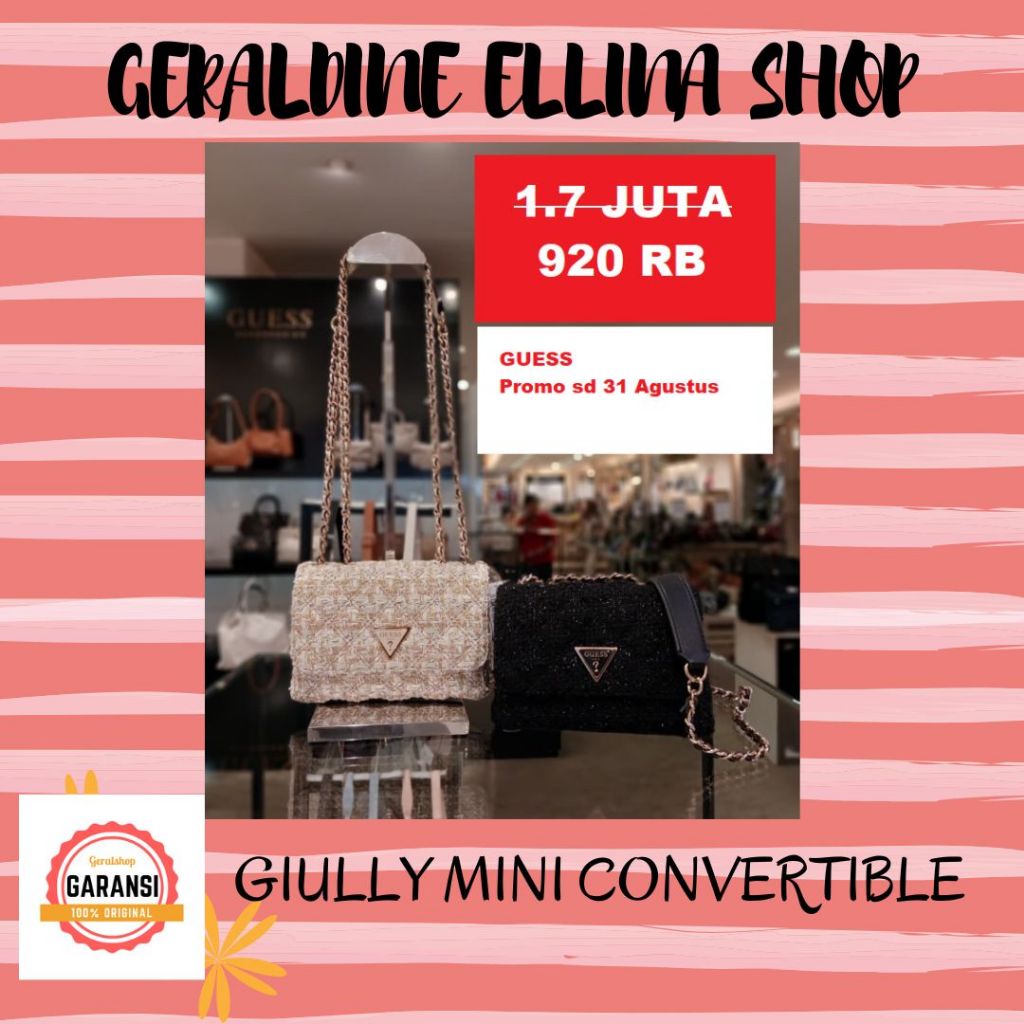 Tas Guess wanita shoulder bag ORIGINAL 100% sale GIULLY MINI CONVERTIBLE