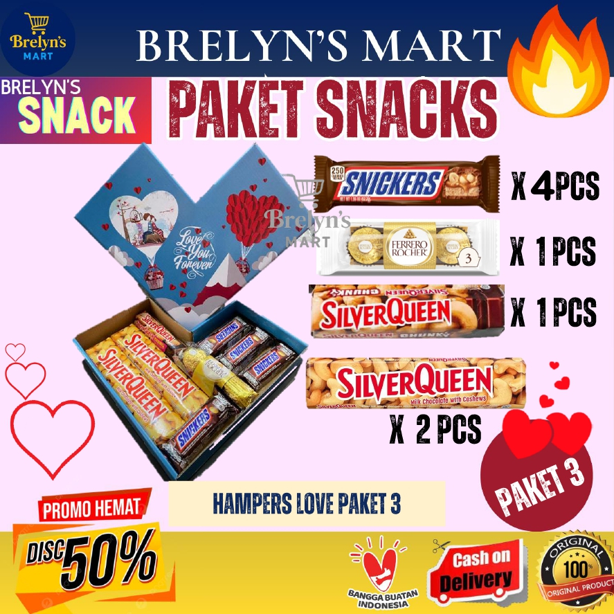 

(HAMPERS LOVE) VERSI 3 : SILVERQUEEN, CHUNKY BAR, FERRERO ROCHER, DAN SNICKER MURAH