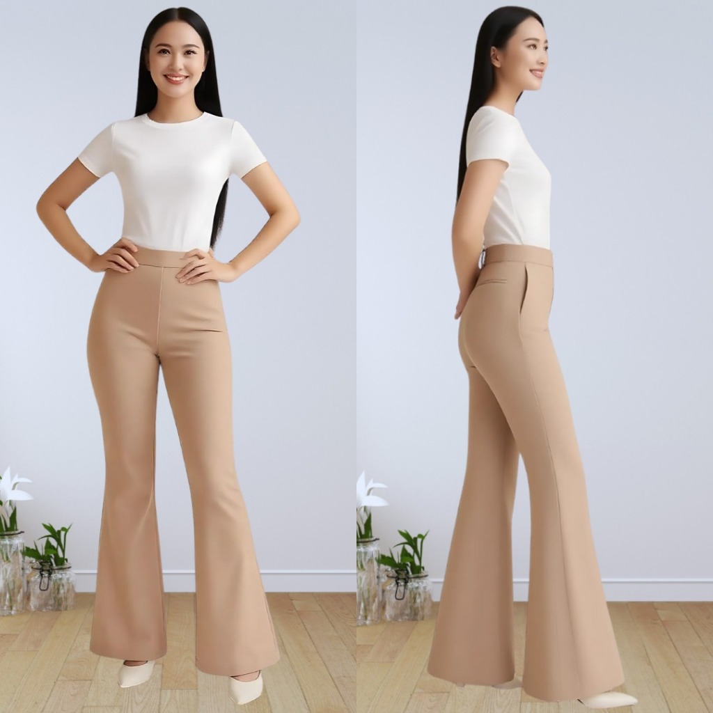 Flare Pants Celana Kulot Scuba Premium Terbaru Kekinian Size M L XL XXL Highwaist Warna Hitam Terlar