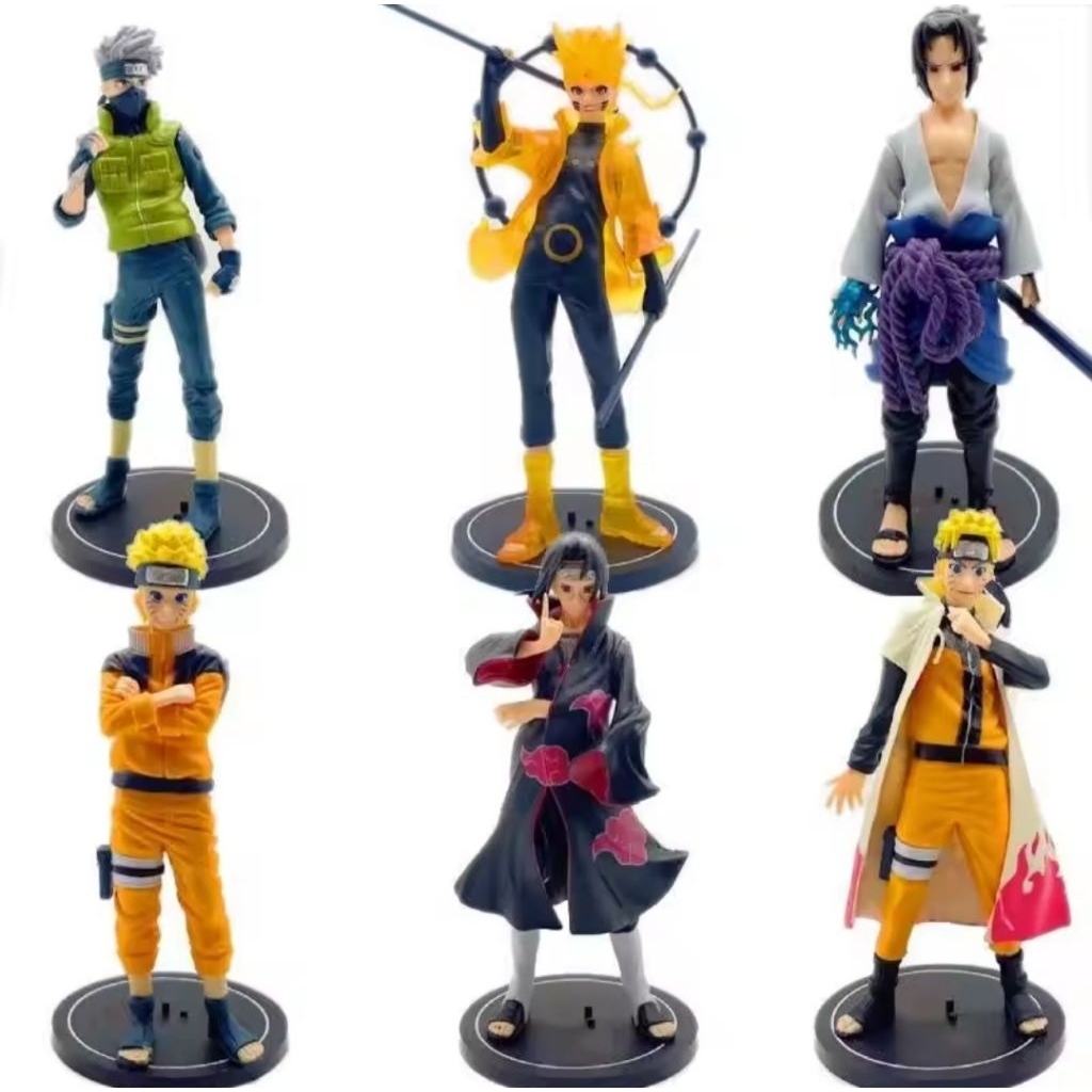 TERBARU Action Figur Naruto Set 6 Pcs Ukuran Besar 18cm Kakashi / Naruto Kyubi / Sasuke / Itachi Aka