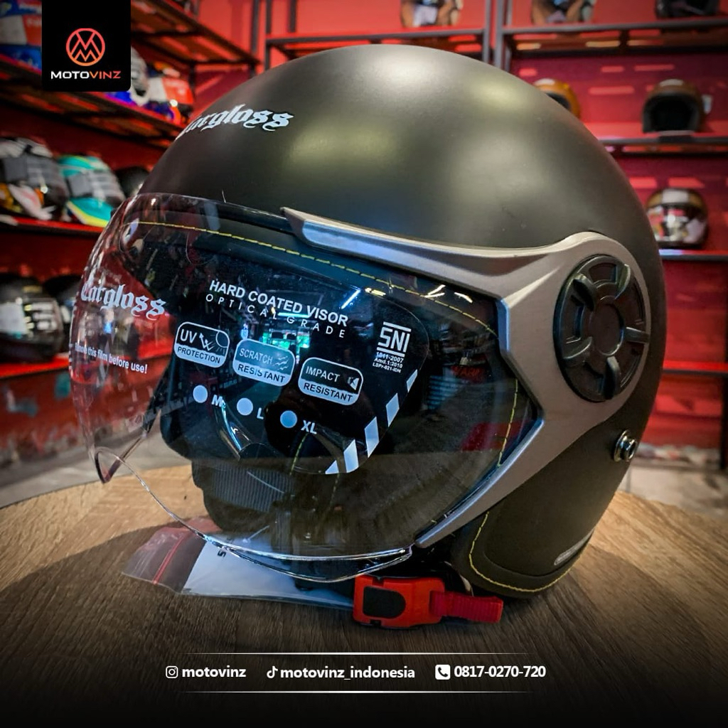 Helm Halfface Retro Cargloss Deep Black Original Semarang