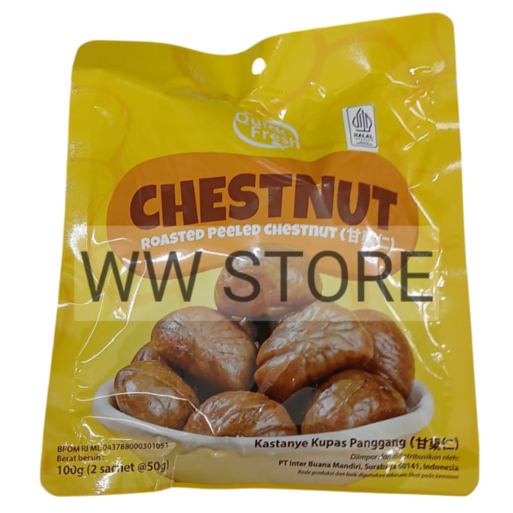 

Kacang kastanye kupas panggang halal MUI QuickFresh Quick Fresh Roasted Peeled Chestnut chestnuts 100g ( 2 sachet x 50g )
