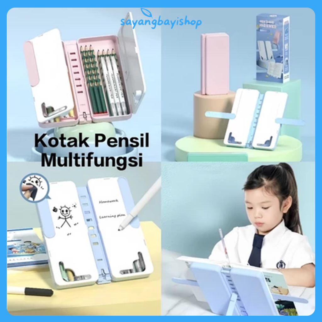 

[COD]Kotak Pensil Lipat Multifungsi Dengan Papan Tulis Dan Tatakan Buku /Kotak Pensil Anak