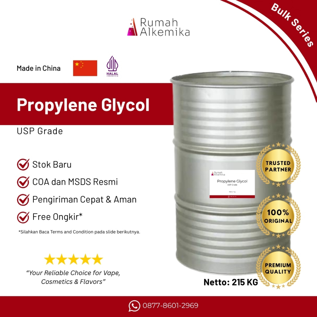 

PG / Propylene Glycol USP Grade ex China 1 Drum 215 KG - Rumah Alkemika