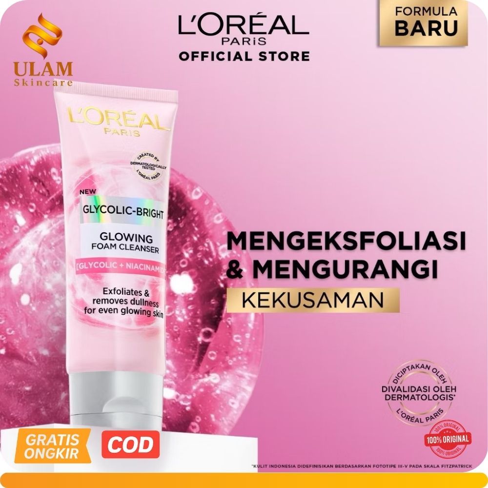 L'Oreal Paris Glycolic Bright Daily Cleanser Foam - 50/100ml Skin Facial Wash Glyco Loreal/ cuci waj