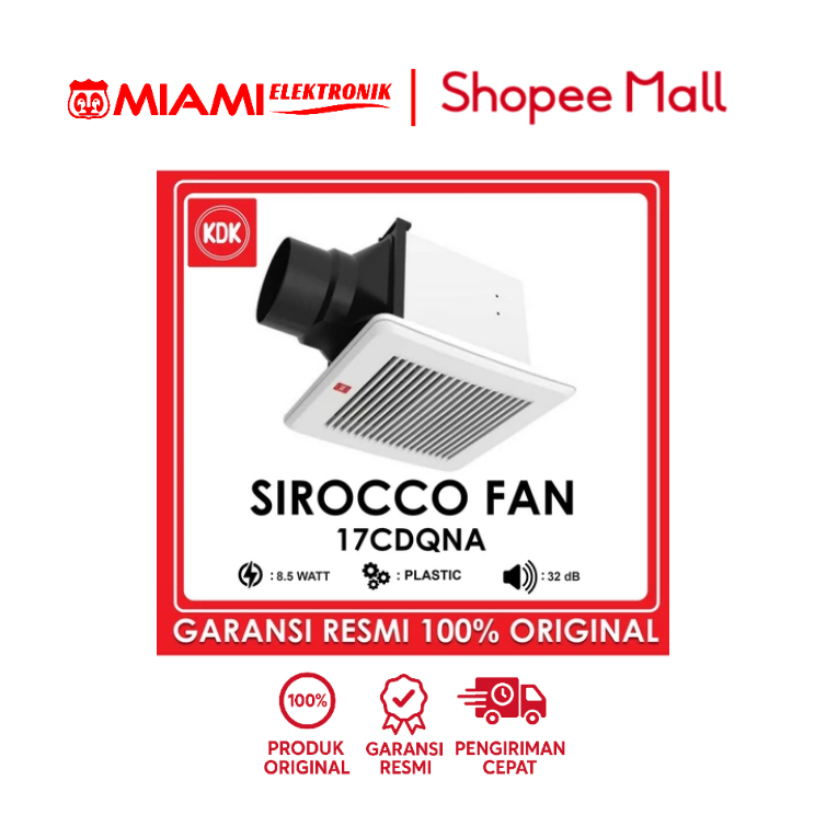 KDK Exhaust Ceiling Sirrocco 4 inch Pipa 17CDQNA Kipas Angin Hisap 17-CDQNA Low Watt Low Noise