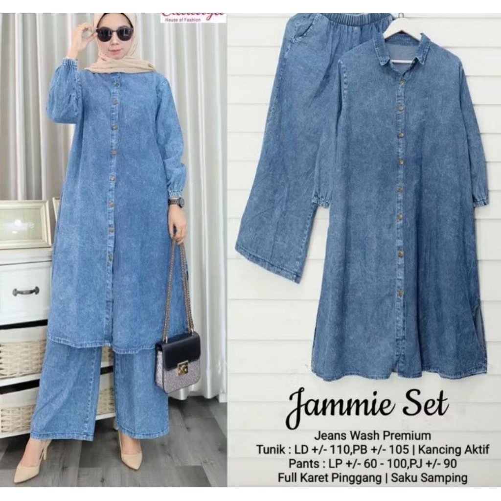 Jasmine set tunik - set tunik bahan jeans terlaris