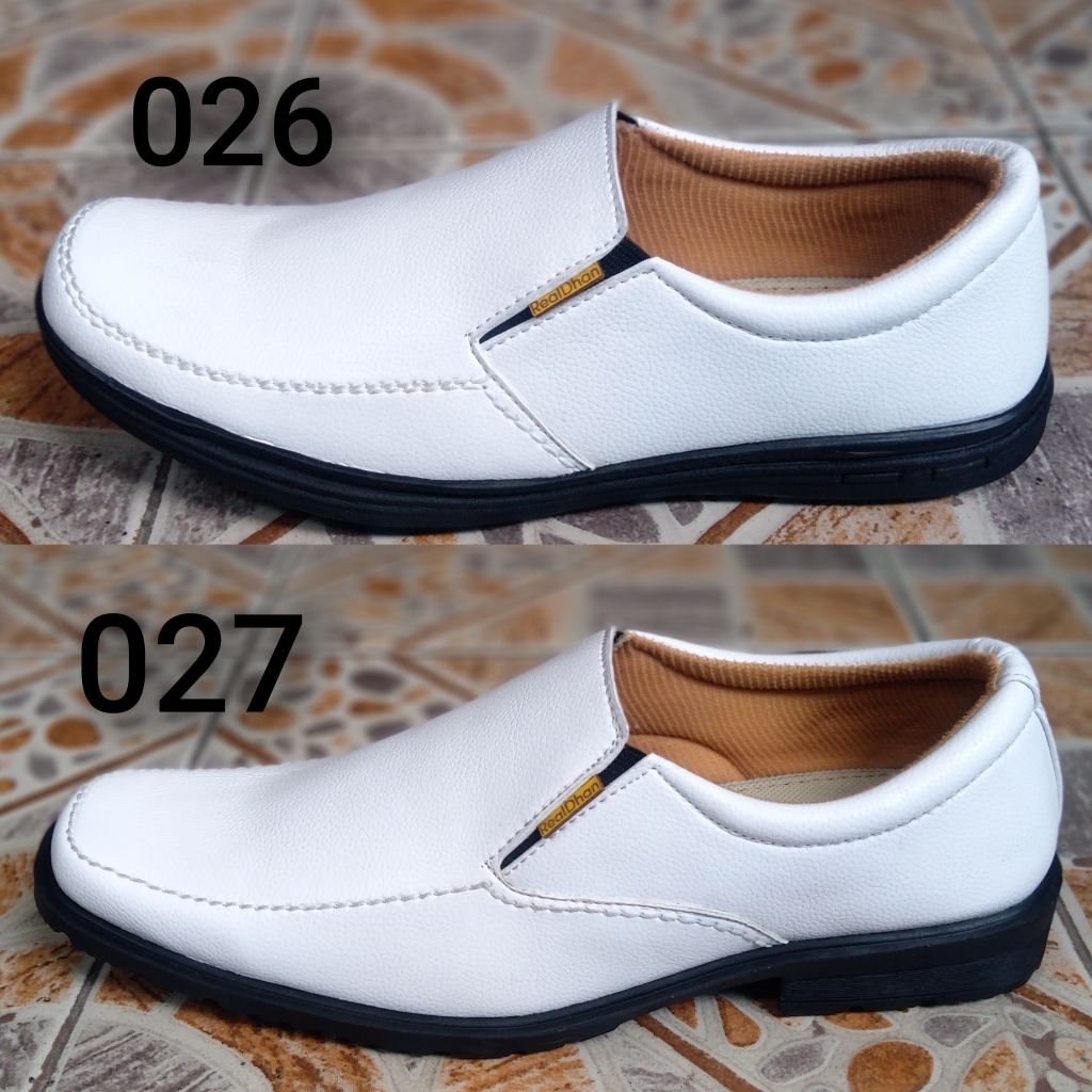 sepatu pantofel putih pria formal perawat kulit sintetis