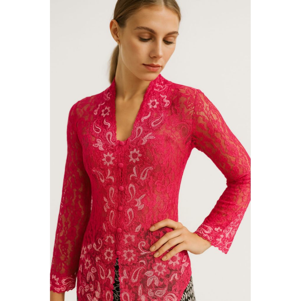 Kebaya Modern Brokat Merah Panjang 811