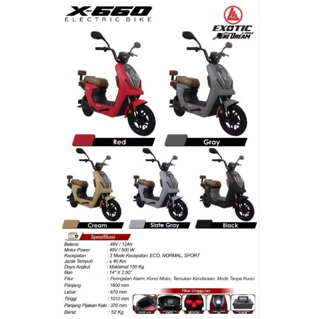 Sepeda Listrik/Exotic x-665/Sepeda motor
