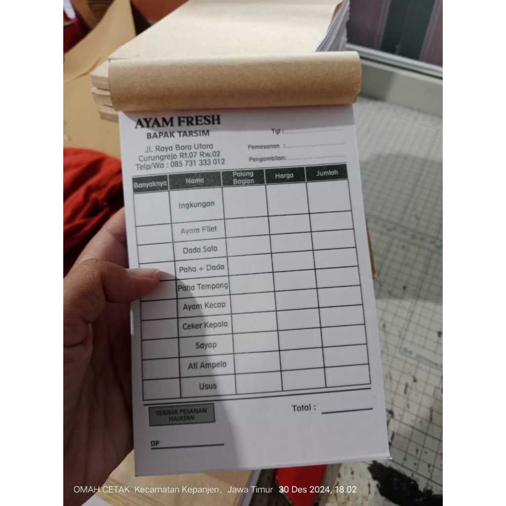 

NOTA KONTAN CUSTOM 2 PLY NOTA OLSHOP KWITANSI (1/4 Folio) 2 Ply dan 3 Ply - FREE DESAIN