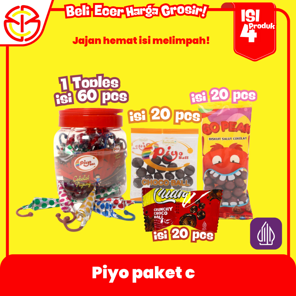 

Piyo Paket Jajan C 50K isi 84 produk Produk Biskuit Coklat Jajanan VIral free buble wrap