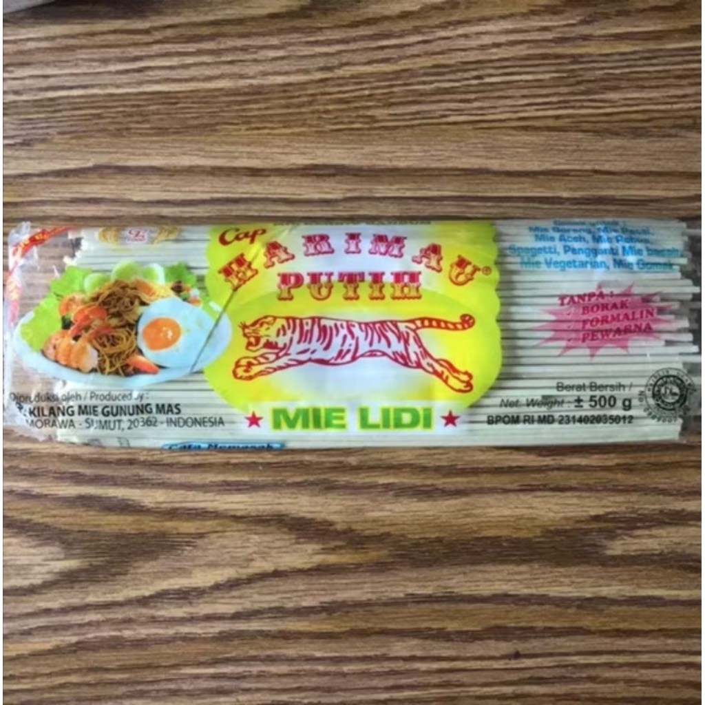

MIE LIDI PUTIH/MIE GOMAK MEDAN CAP HARIMAU 500gram/ kode 006