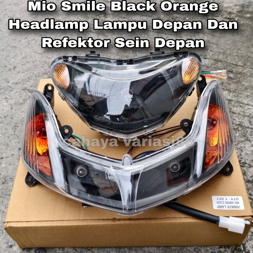 Paket Set Refektor Lampu Depan Dan Sein Mio Smile Custom Black Orange Refektor Mio Smile Sein Sen Mi