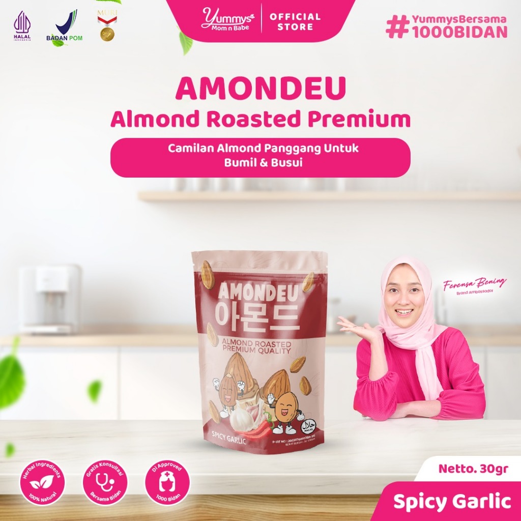 

Amondeu Spicy Garlic - Kacang Almond Panggang 30gr | Camilan Sehat Rendah Kalori - Non MSG