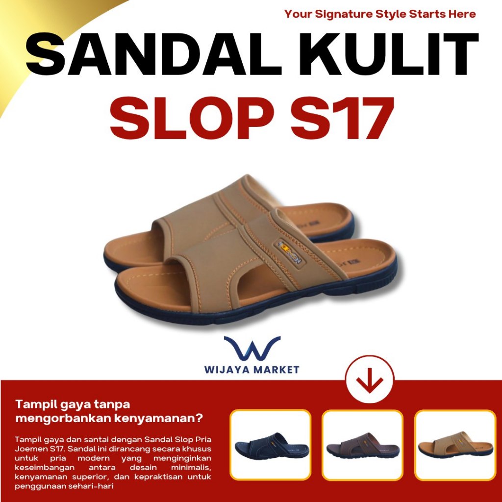 Sandal Kulit Slop S17 Asli Sandal Pria Kekinian Keren Terbaru