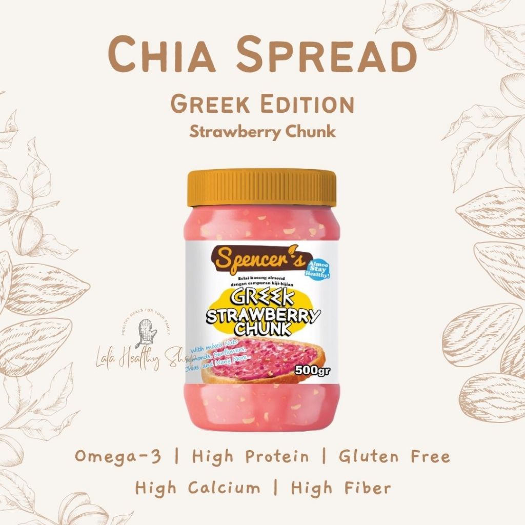 

Spencer's Chia Spread Greek Strawberry Chunk (500g) | Selai Kacang Almond Crunchy Sehat Rendah Gula