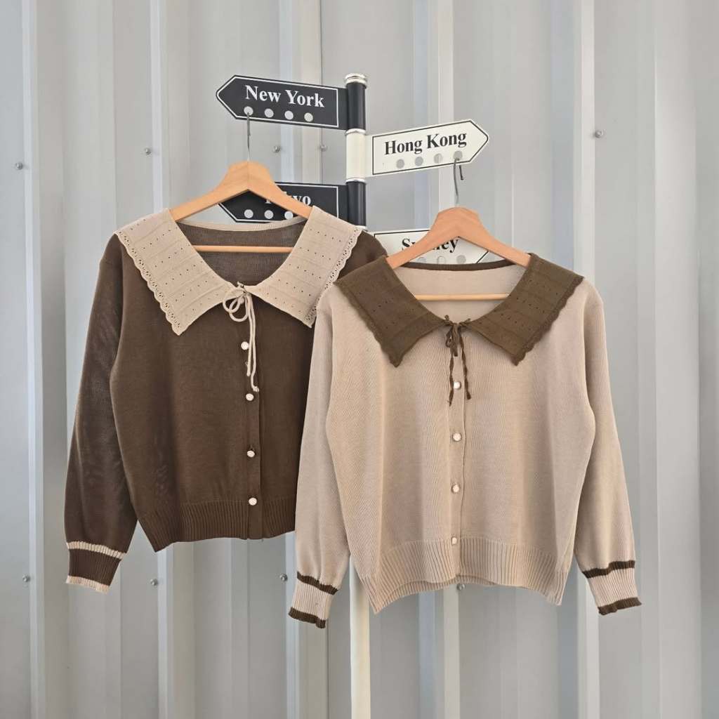 [ Nazeer Grosir ] Cardigan Kerah Renda  Outer | Rajut | Cardigan | Outerwear