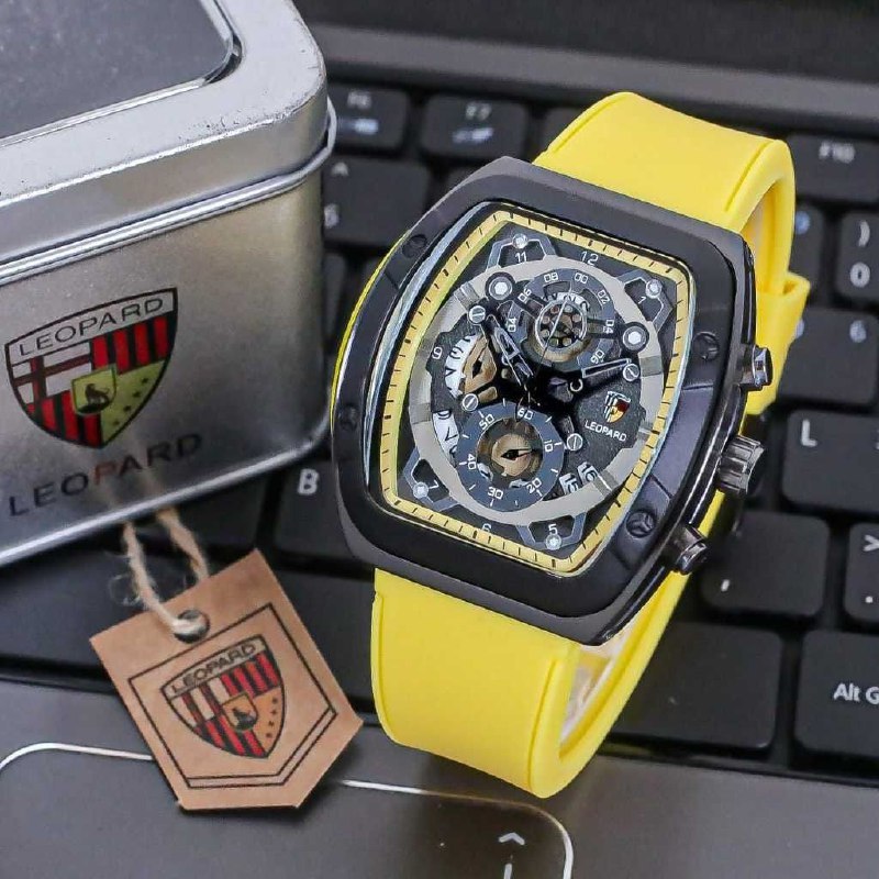 JAM TANGAN PRIA / COWOK ORI LEOPARD RUBBER CHRONO AKTIF TANGGAL AKTIF FESYEN KOREAN WATCH