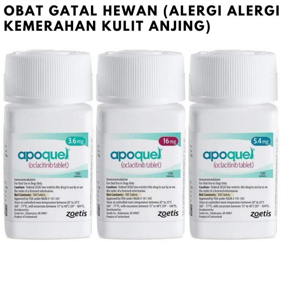 APOQUEL 10 TABLET 3.6 mg 5.4 mg 16 mg  - Obat Gatal Hewan Dermatitis Puritus Alergi Kemerahan Kulit 