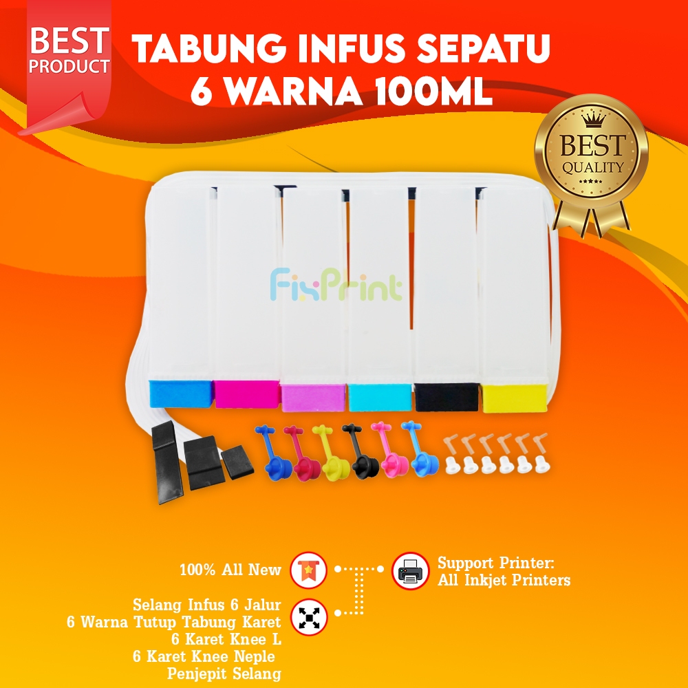 Tabung 6 Warna 100ml Infus Cartridge CISS Printer Epson 1390 T60 R270 R290 R230 Canon MG6170 MG8170