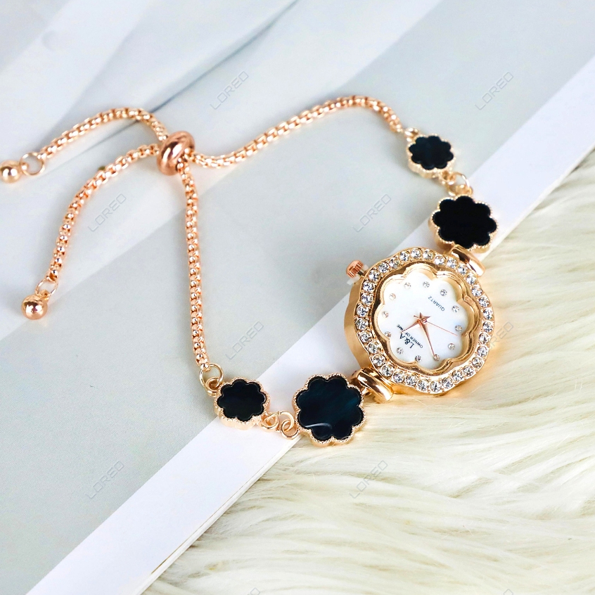 Loreo - Jam Tangan Serut Tali Motif Bunga / Analog Watch Fashion Wanita